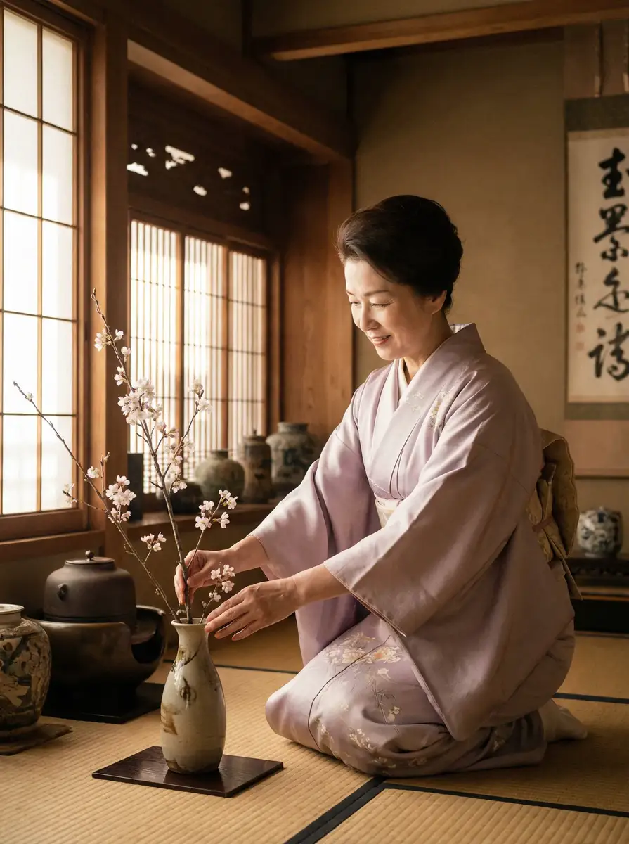 一位优雅的 暖暖 免费 高清 日本 在线观看5 在和室中插花